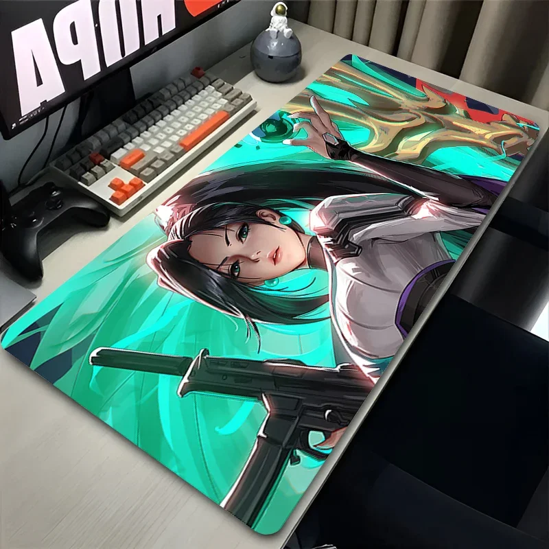 Valorant حكيم ماوس الوسادة كمبيوتر محمول مثير أنيمي فتاة ماوس XXL Kawaii الثعلب تمديد حصيرة مكتبية ملحقات ألعاب الكمبيوتر لينة لوحة المفاتيح البساط #4