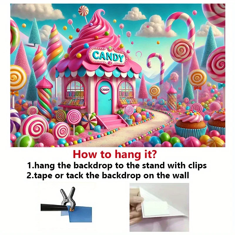 قطعة واحدة من ديكورات الحائط المصنوعة من القماش لخلفية بيت الحلوى الملونة دريم لاند، لا يتطلب مصدر طاقة #4