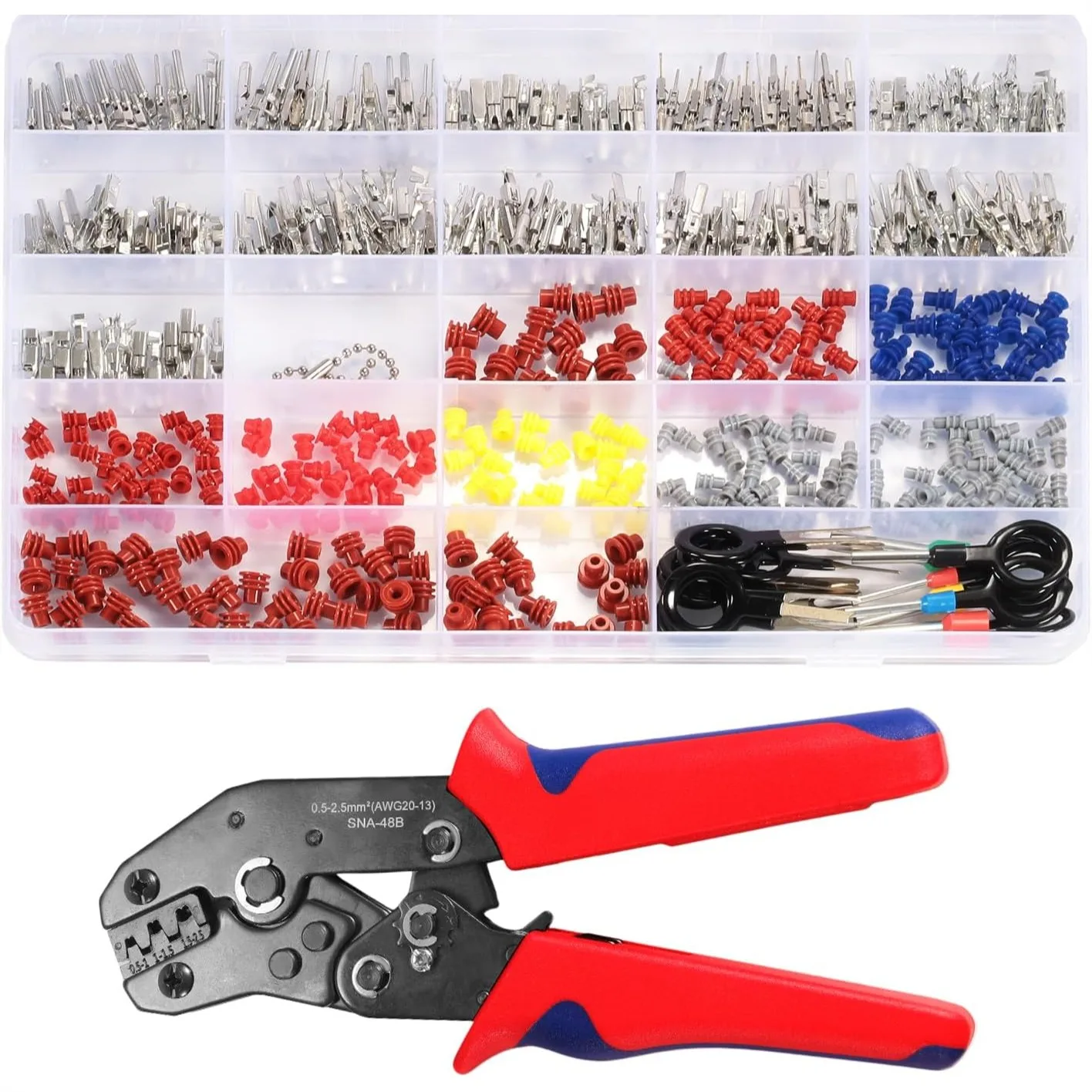 

26 Types Automotive Wire Pin Connectors Kit, 260pcs Male Female Pins, Ratchet Crimper & Removal Tool, Non Insulated Terminal Kit