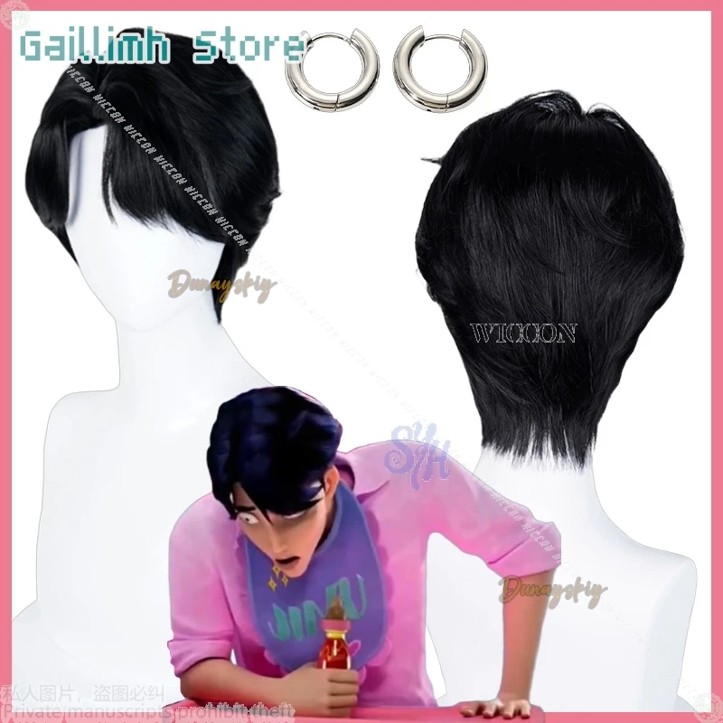 

Saja Boys Jinu Cosplay Kpop Demon Anime Hair Black Short Wigs Heat Resistant Synthetic Hair Wigs + Wig Cap Halloween Christmas