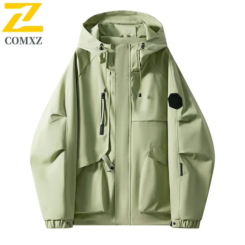2025 Autumn Jacket Mens High Fashion Casual Work Big Pocket Waterproof Windproof Windbreaker Unisex Camping Mountain Hooded Coat
