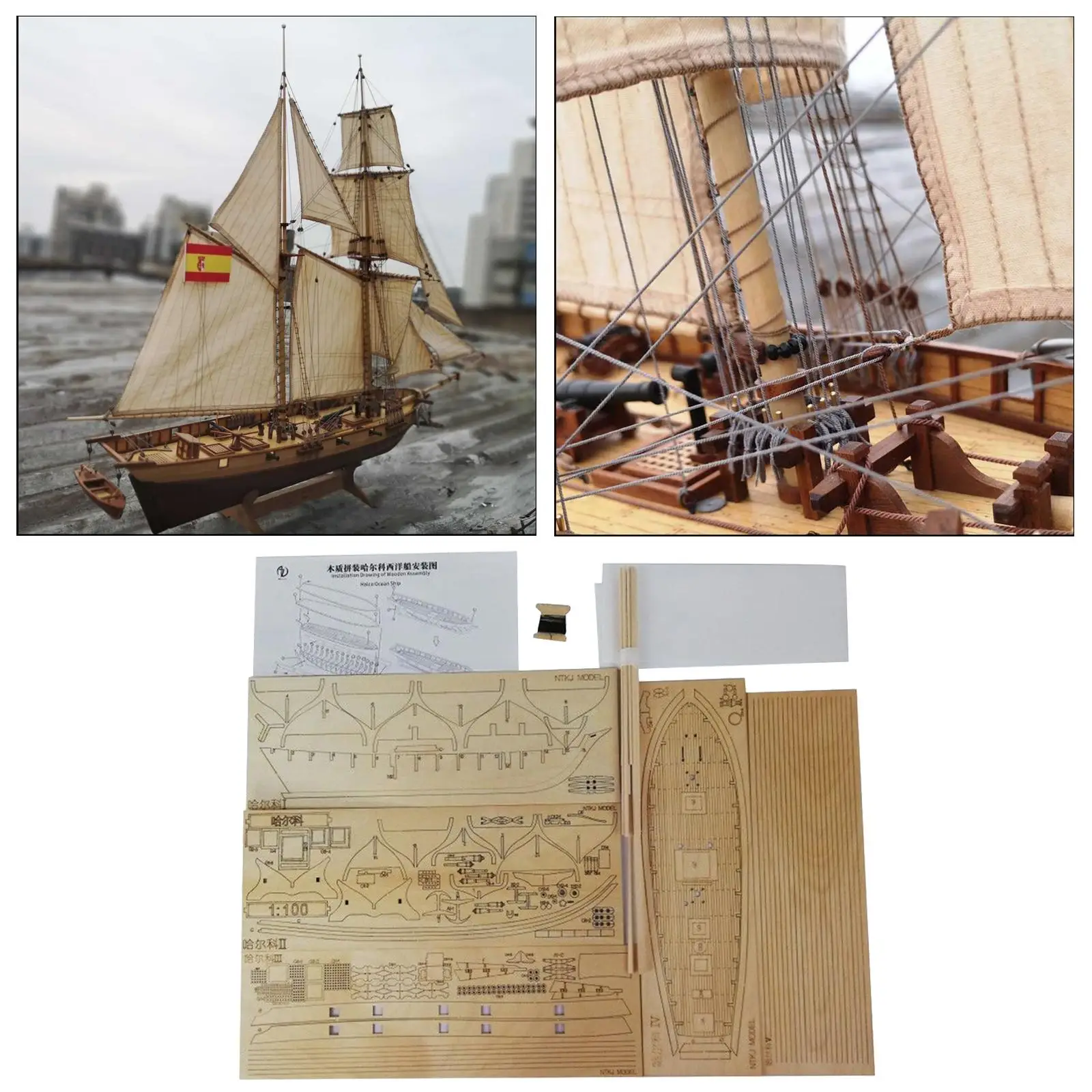 1:100 / 1:148 Wooden Ship Assembly Model DIY Kit Sailing Home Desktop Room Sailboat Decor Ship Model Set for Kids Adults Gifts