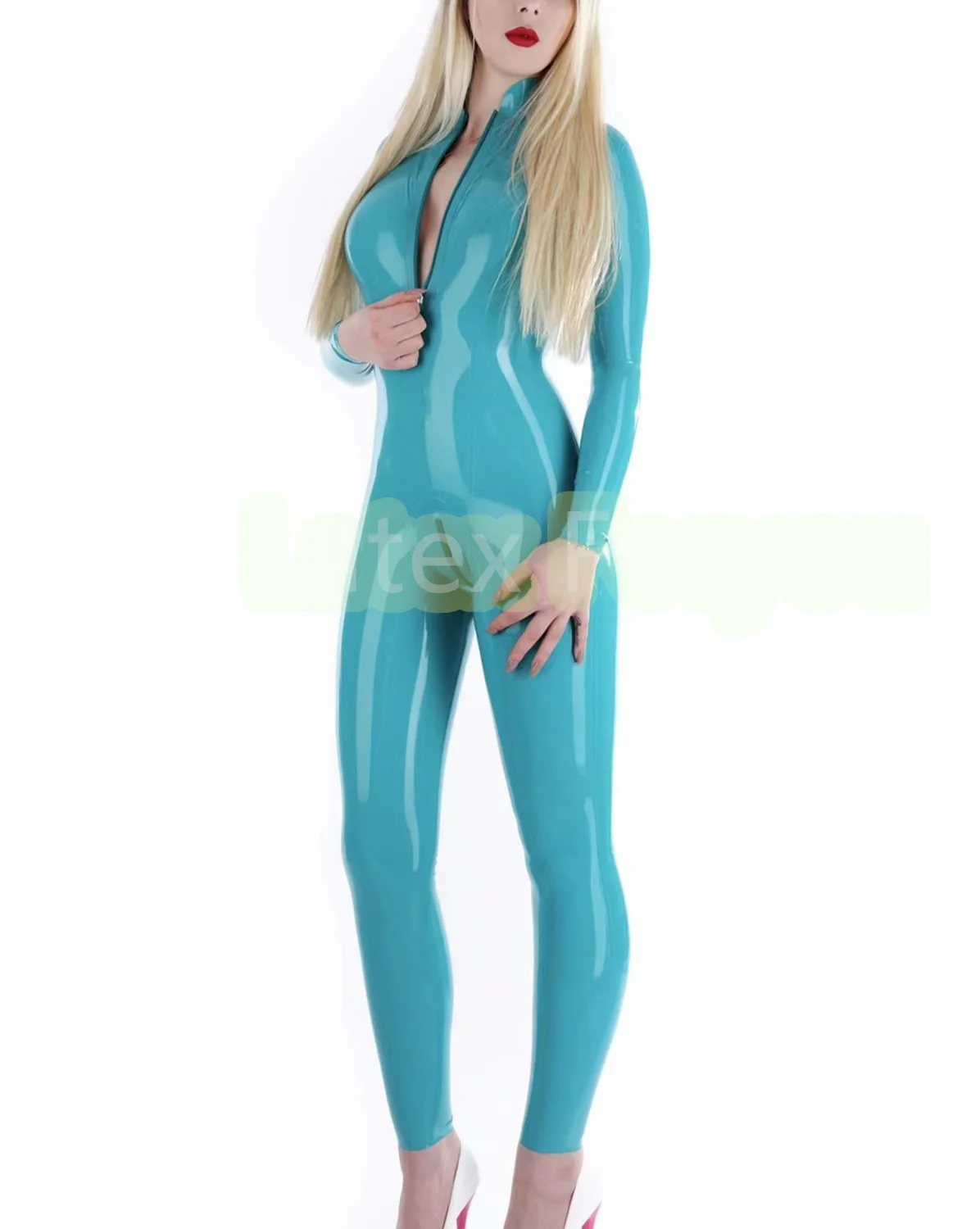 Handmade Sexy Coverall Bodysuit Adult Latex Rubber Fetish Chinese Style Neck Catsuit  For Women Latex Bodysuit