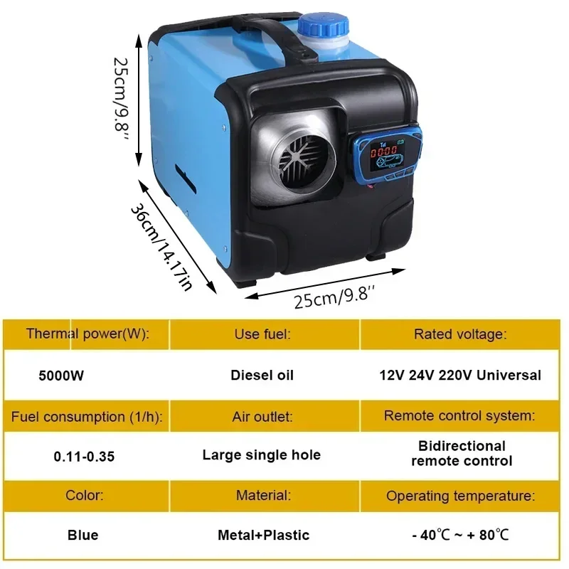 5KW 12 فولت 24 فولت 220 فولت سخان الديزل 3in1 نظام وقوف السيارات مسخن الهواء مع اللاسلكية LCD التحكم عن بعد المهنية متعددة الجهد سخان