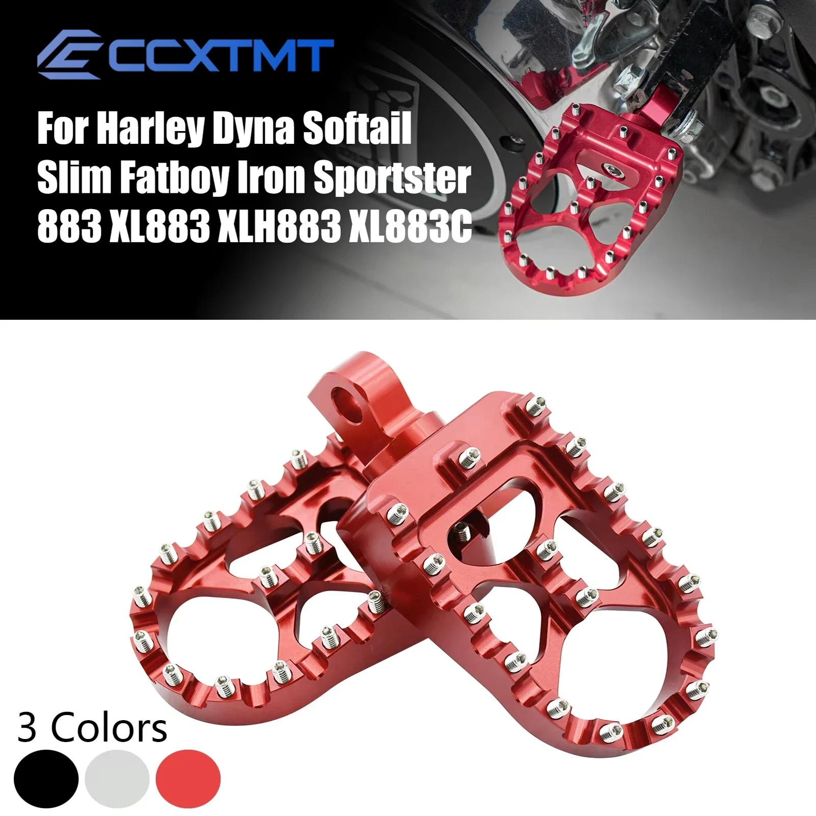 Reposapiés Anchos para Motocicleta CNC 360 ° Ajustable y compatible con Sportster 883 Harley Davidson Dyna Fatboy Iron 883