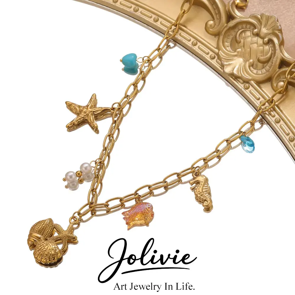 

Jolivie Stainless Steel Beach Starfish Pendant Necklace For Women Original Design Handmade Chain Necklace Vacation Party Choker