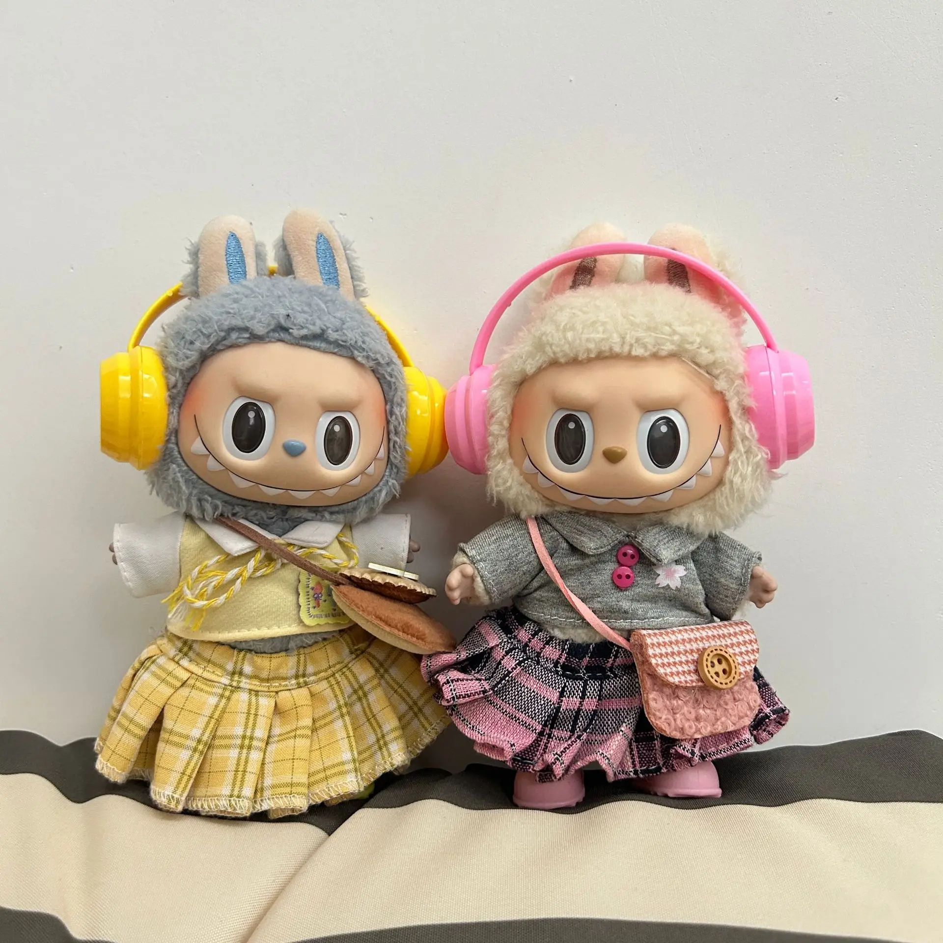

for 15-17cm labubu doll Jk Girl Cute clothes mini sweater set casual hoodie with headdress necklace clothing accessories(No doll