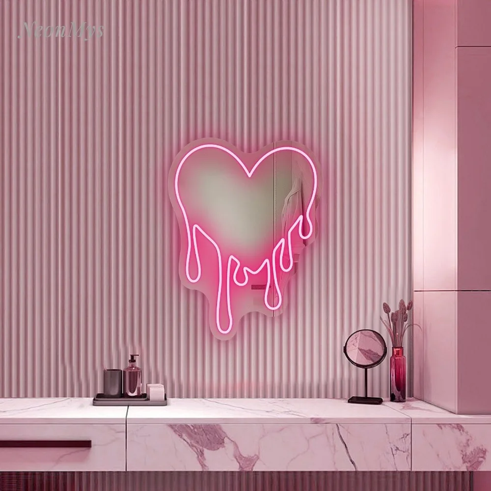 Imagem -05 - Led Neon Light Heart Mirror Decoração Estética do Quarto Amor Atmosférico Quarto Decoração de Casamento Eua ue Reino Unido au Plug 12 Cores