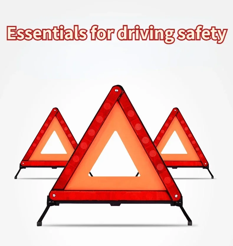 GEFENSI Car Triangle Reflective Tripod Emergency Breakdown Warning Reflective Sticker Safety Hazard Foldable Stop Sign Car Acces