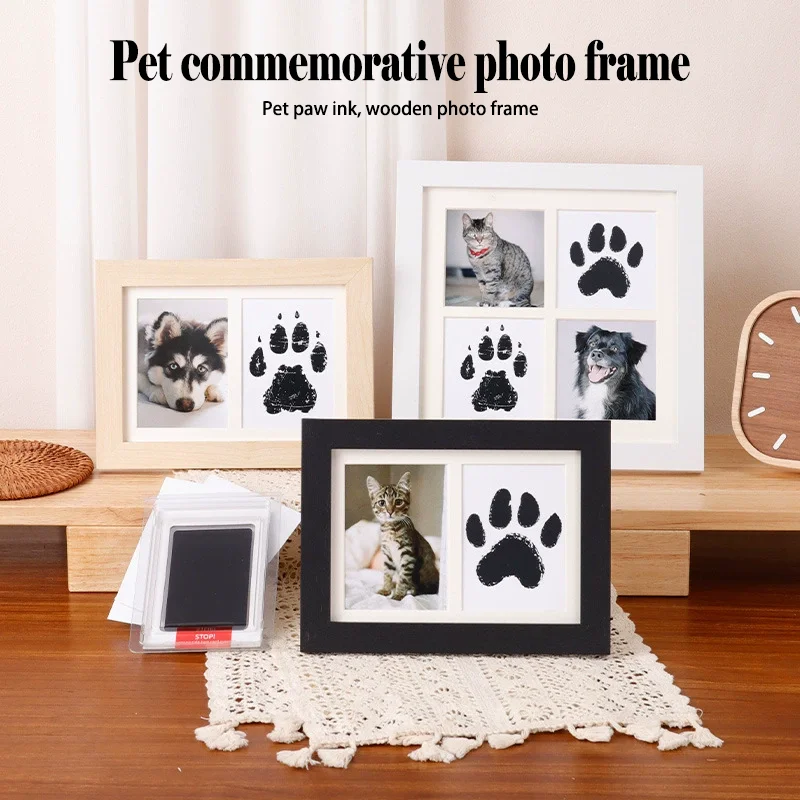 Wooden Photo Frame Pet Dog Cat Paw Print Ink Pad Set Safe Non Toxic Wash Free Easy Clean DIY Baby Hand Foot Print Keepsake Gifts