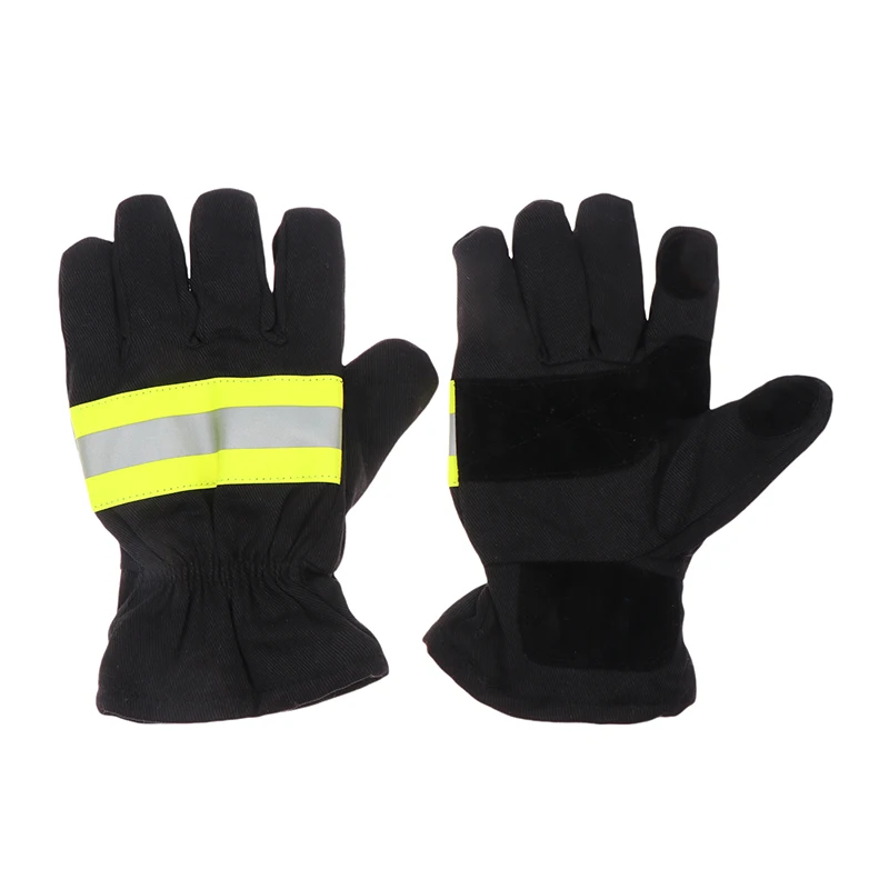 1Pair Protection Fire Proof Gloves Heat-resistant Non-slip Wear-resistant Gloves Reflective Strap For Firefighter