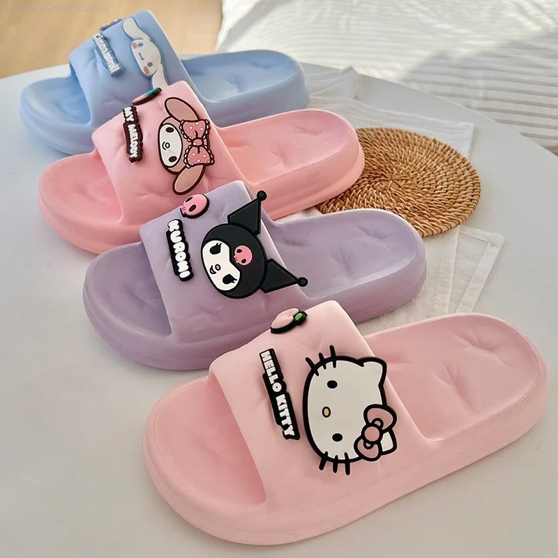 Sanrio Kuromi Melody New Sweet Slippers Y2k Student Cartoon Summer Cute Sandals Women Soft Thick Sole Fashion Casual Shoes image 2