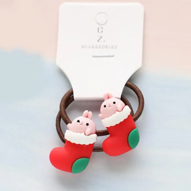 2pcs New Cute Cartoon Christmas Elk Elastic Hair Bands Rubber Hair Rope Tie Girls Hair Scrunchie Ponytail Holder Gum Accessories