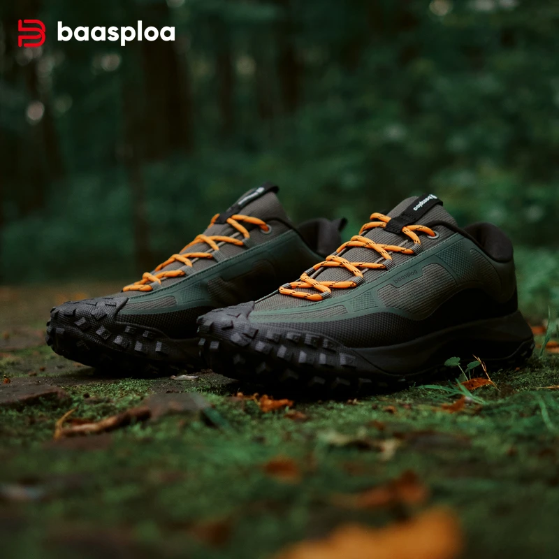 Baasploa New Men Hiking Shoes Anti Splash Water Outdoor Sneakers for Men Comfort Casual Sneakers Male Non-Slip Wear Resistant