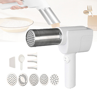 Hand Pasta Machine ,Electric Manual Noodle Maker 1500 mAh, Handheld Electric Noodle Press 5 Pressing Dies, Accessories