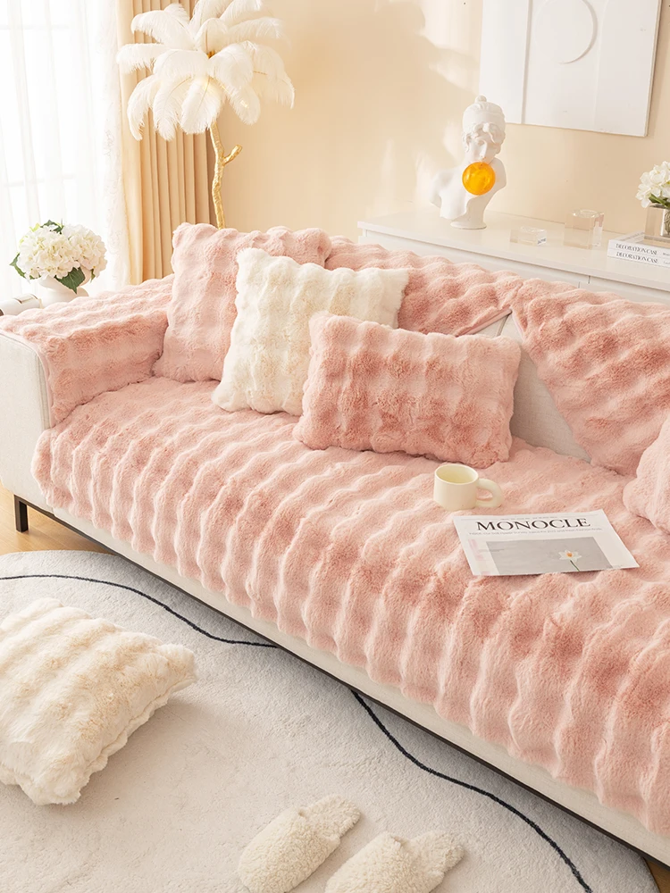 Anti-Slip Plu Sofa Cuion Cover Nordic Sle Liking Autumn Winter Home Fabric Sofa Tow Blanket Soft Cozy Pad