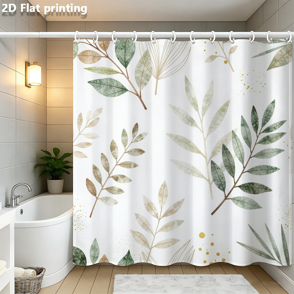Waterproof Botanical Leaf Print Shower Curtain Bathroom Decor Greenery Foliage Curtain Modern Tropical Aesthetic Shower Liner