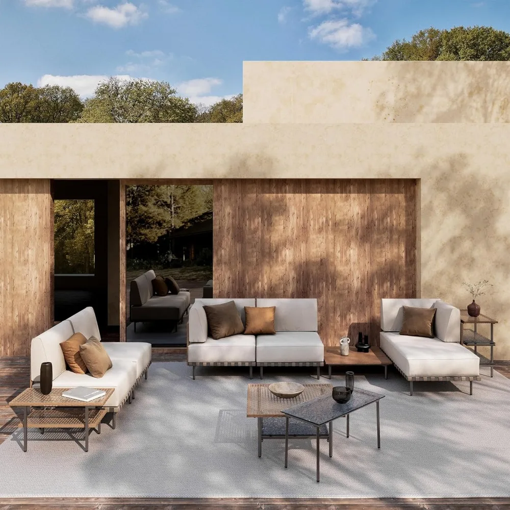 

Outdoor Patio Furniture Set, 10-Piece Wicker Outdoor Conversation Set PE Rattan Sectional Sofa with Washable Cushions