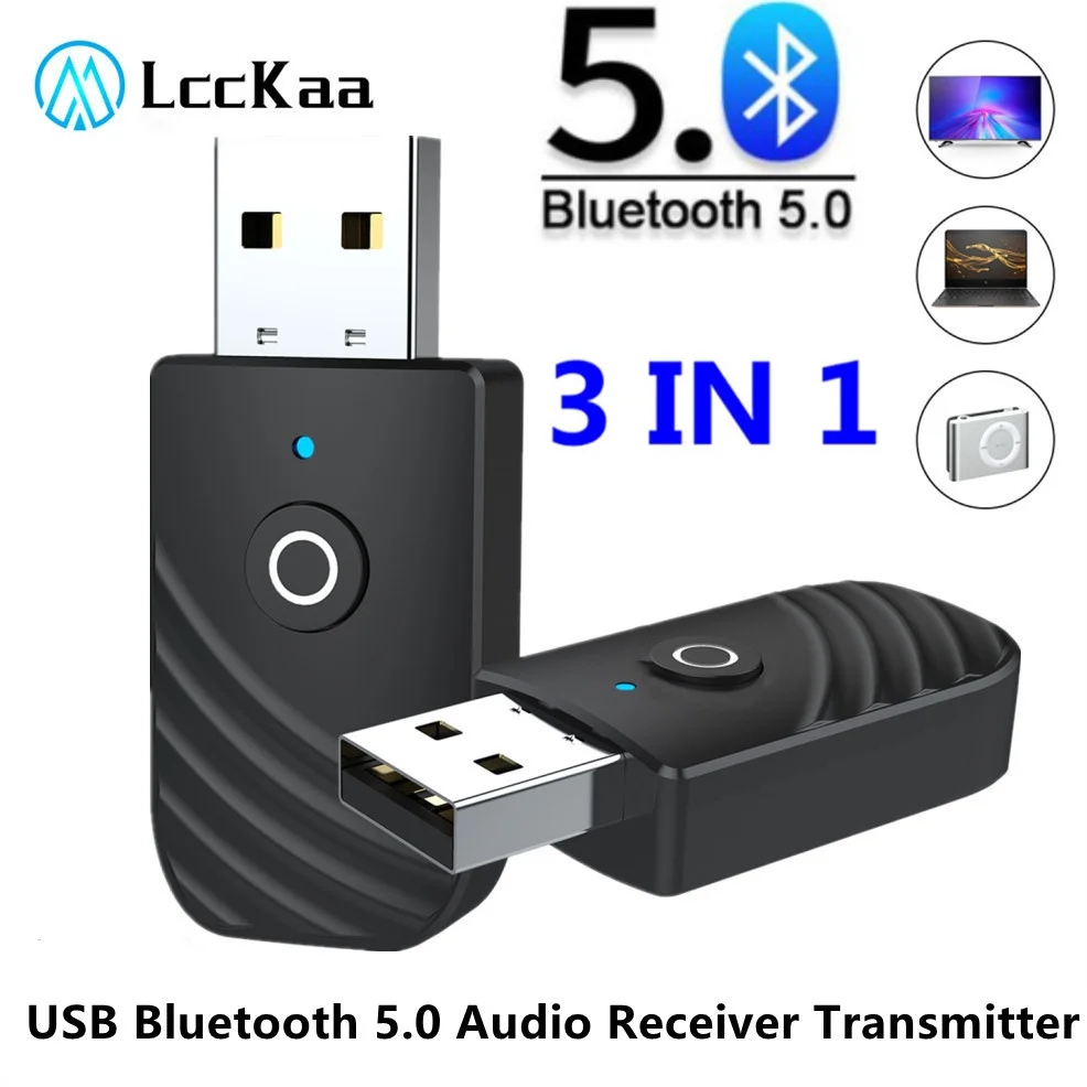 LccKaa 3 in1 USB Bluetooth 5.0 Adapter Audio Receiver Transmitter 3.5MM AUX Stereo Adapter For TV PC Computer Car Accessories