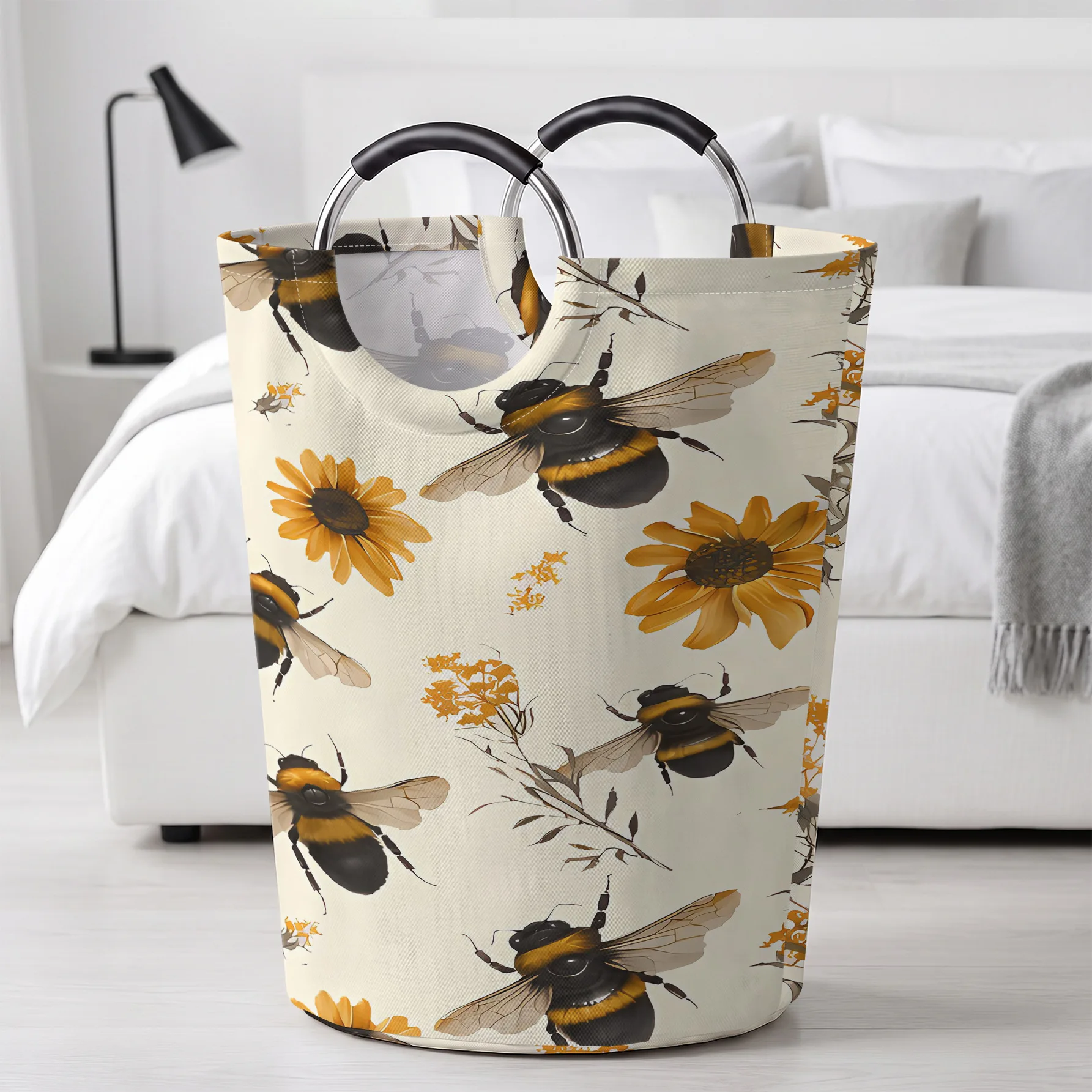 Bumblebee And Sunflower All‑Over Print Handheld Storage Basket, For Laundry, Bedroom & Home Sundries Storage