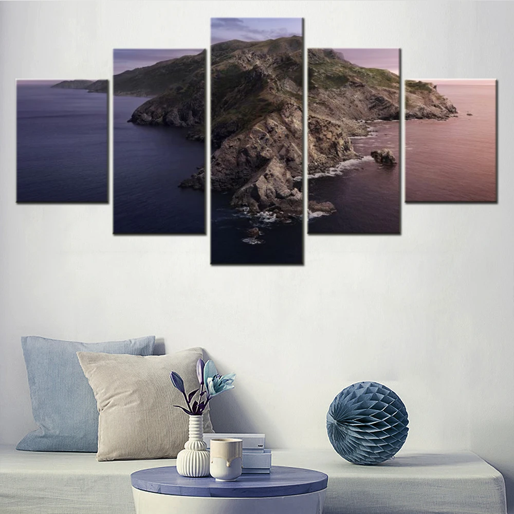 5 Pieces Canvas Wall Arts Poster Painting Landscape Nature MacOS Catalina Wallpaper Home Decor Living Room Picture Print Artwork