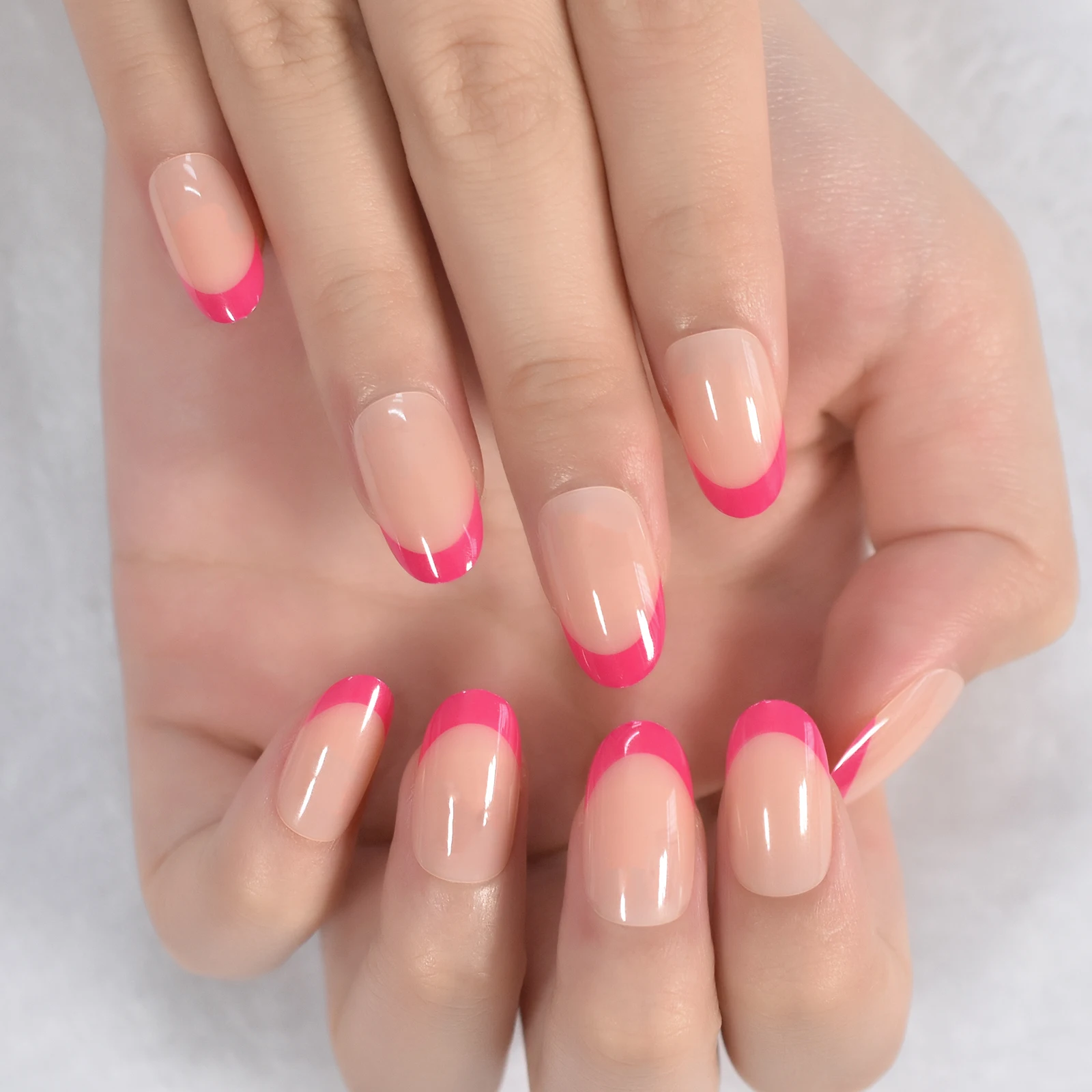 Pink Tops France Nails Almond Medium Short Uv Gel Manicure Fingernails Glossy Fake Nails Art Press On Nails Acrylic Nail Kit