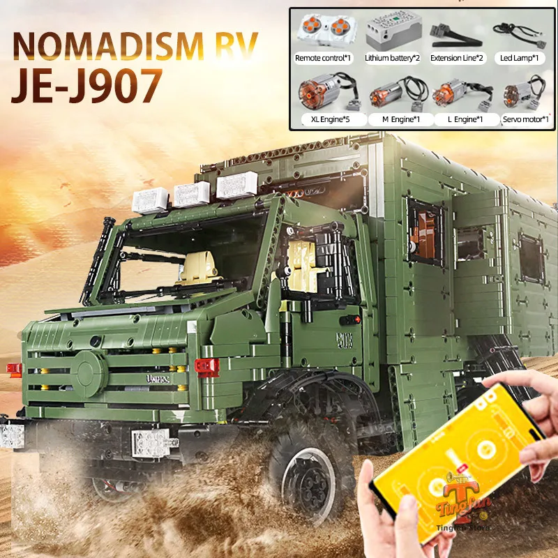Aplicación técnica para coche, Motor de Control remoto, potencia, Camping, RV, bloques de construcción, modelo MOC, montaje de camión, ladrillos, juego de juguetes para niños, regalo para niños