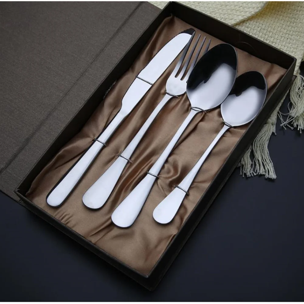 50sets 4Pcs/Set Exquisite Silver Cutlery Set Stainless Steel Flatware Set Knife Fork Spoon Mirror Polishing Tableware