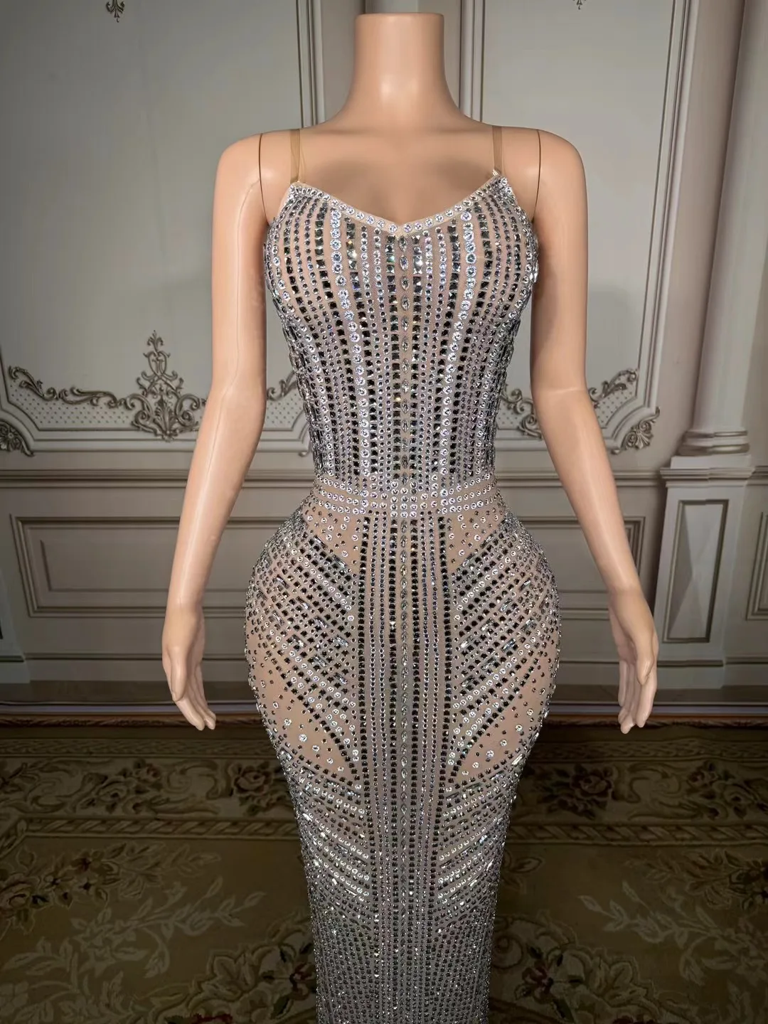 Silvery Sparkling Luxury Rhinestone Sexy Dress Birthday Evening Party Performance Costume Bar Nightclub Singer Dancer Stage Wear