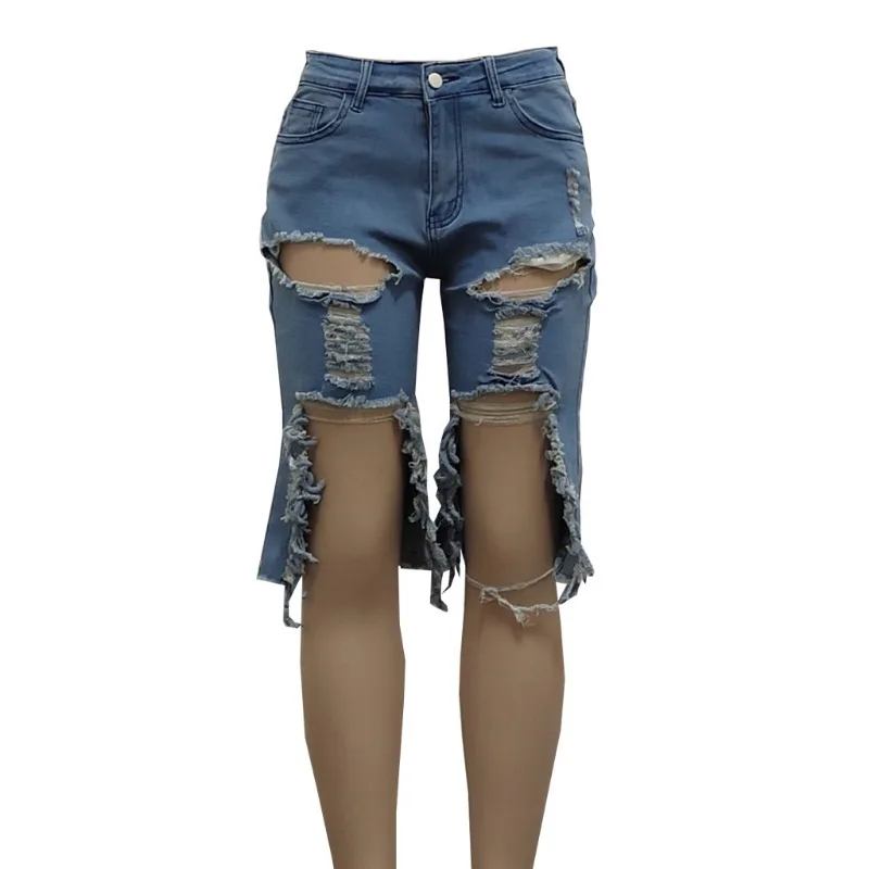 Sexy Ripped Hole Knee Length Baggy Denim Shorts Women Loose Straight Short Jeans Indie Fashion 2023 Plus Size Shorts Streetwear