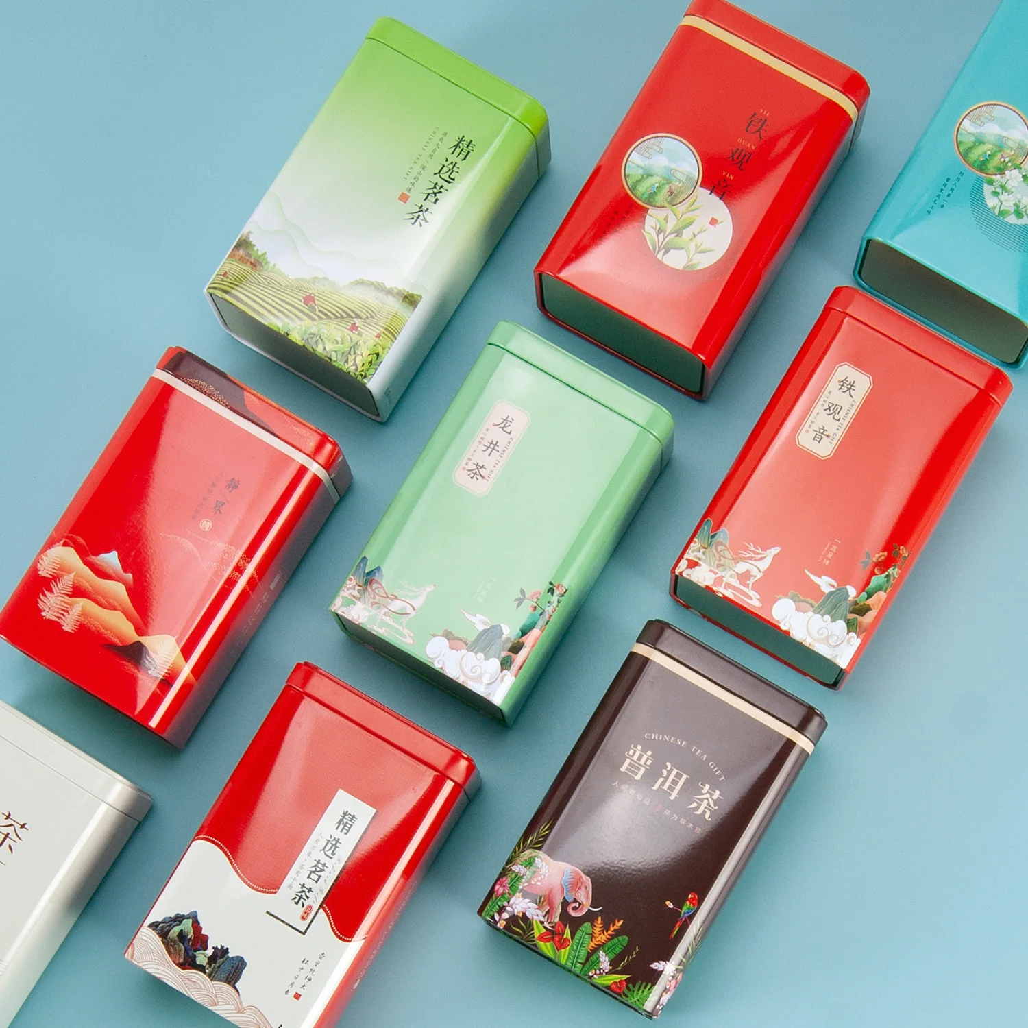 New tea can iron box 125g, general white tea, black tea, green tea jar, square tinplate empty box, sealed jar.