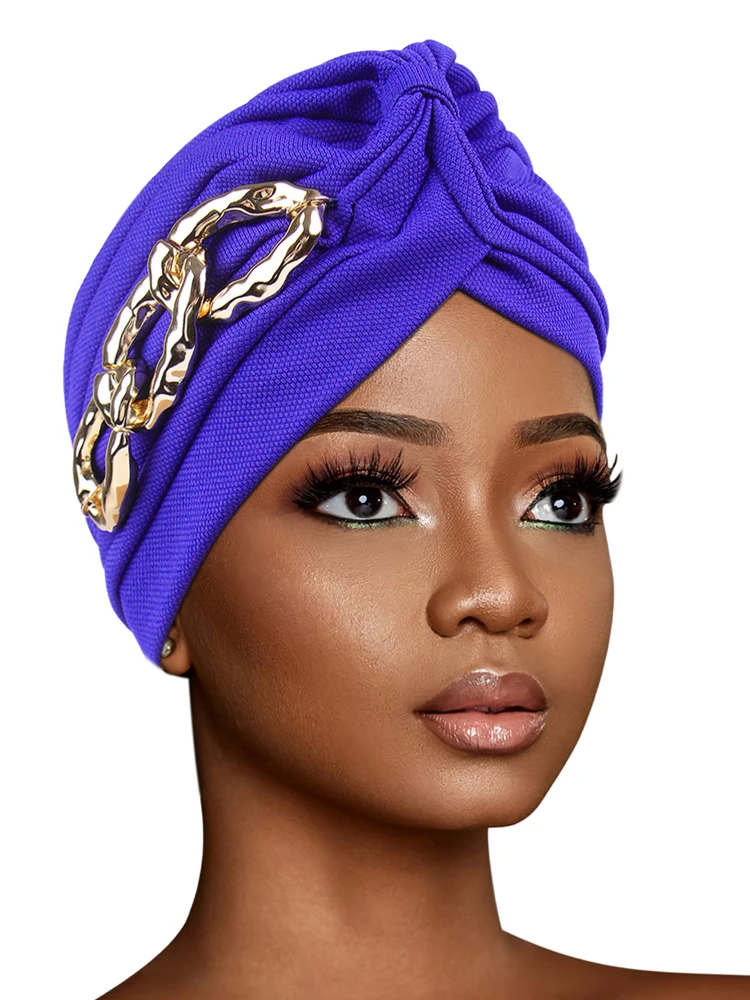 2025 New Women Indian Hat Chain Bonnet Pleated Beanies Muslim Hijab Headscarf Hair Loss Head Cover Chemo Cap Wrap Turbante Mujer