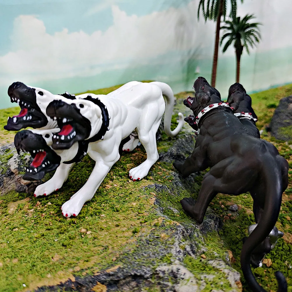 Europese Mythologie Hel Driekoppige Hond Beeldjes Dierenfiguur Tuin Home Decor DIY Miniaturen Rekwisieten