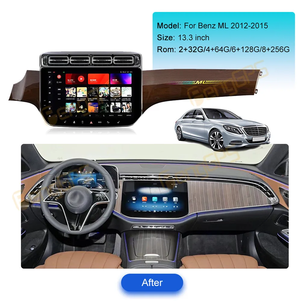 8+256G Android Car Radio For Benz ML 2012-2015 Intelligent System Stereo Autoradio Multimedia Player Carplay Navigation GPS BT