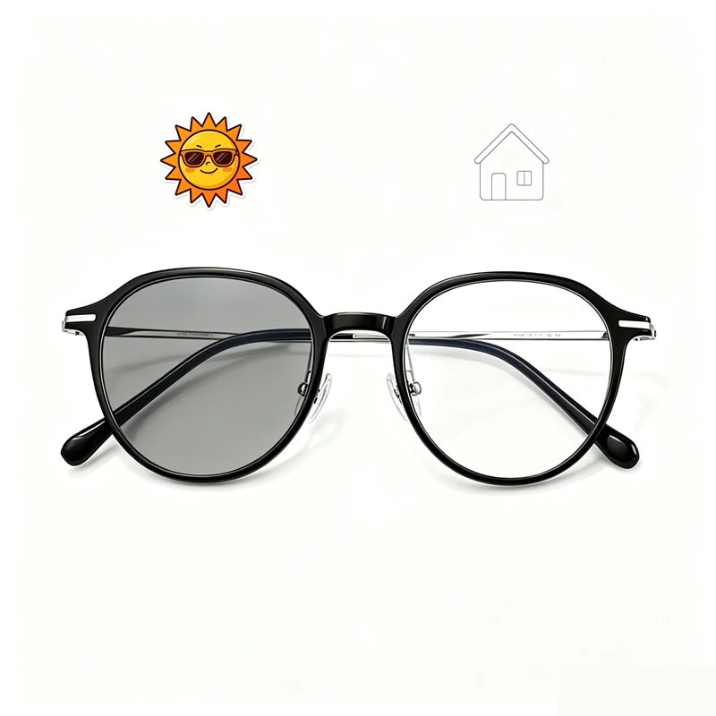 Fashionable TR90 frame titanium alloy eyeglass legs eyeglass frame ultra light photochromic reading glasses round large frame