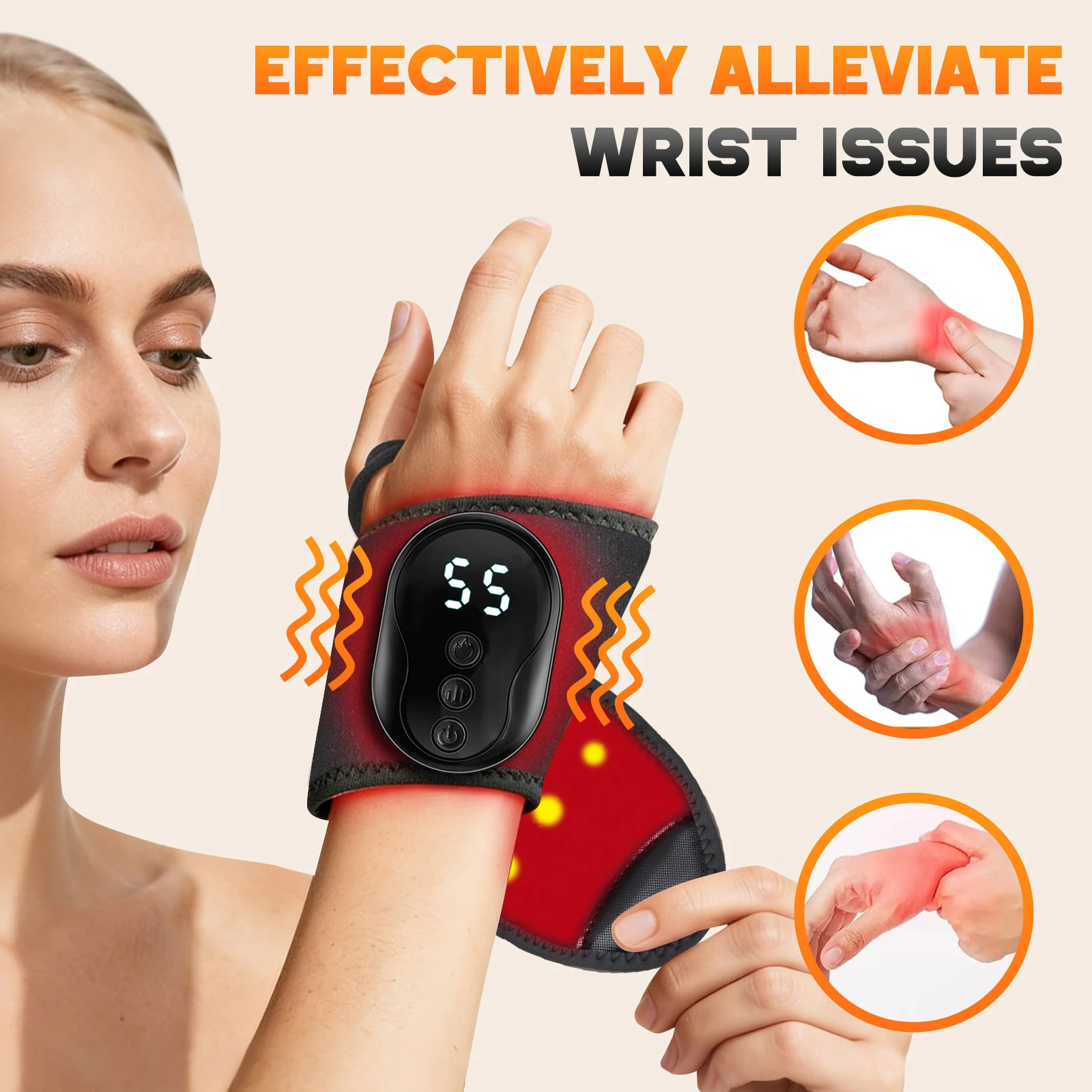 Cloud Prime Electric Wrist Massager Heated Vibration Cordless Wrist Wrap Portable Hand Care Relaxation Pad For Home Office Women Seniors Christmas And New Year Gifts