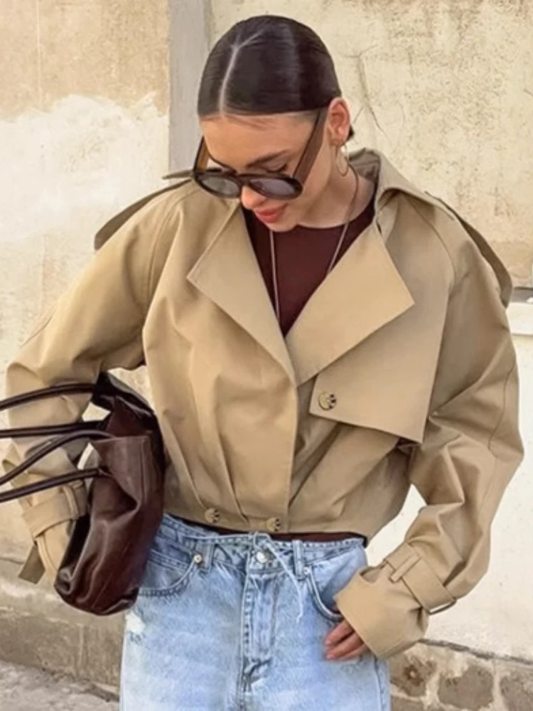 FDYOUI Khaki Trenchcoats für Frauen 2025, Herbst, zweireihig, langärmelig, Jacken, Streetwear, Y2K, weiblich, lässig, Top-Outer