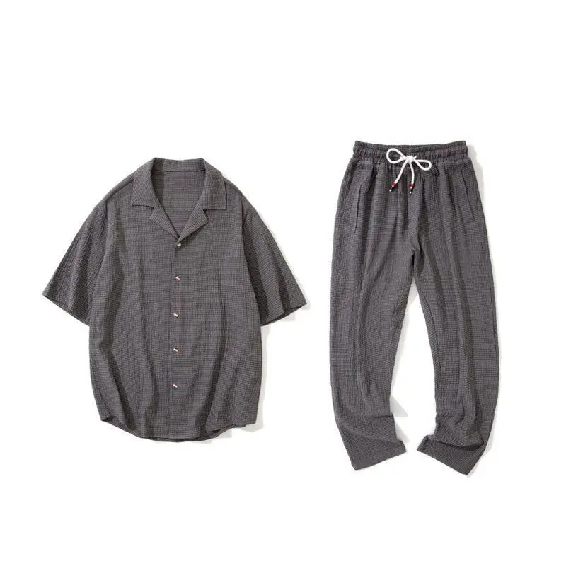 Ensemble chemise et pantalon de sport décontracté pour hommes, haut de gamme, manches mi-longues, Style chinois, deux pièces, vêtements amples et respirants, jogging, nouvelle collection été