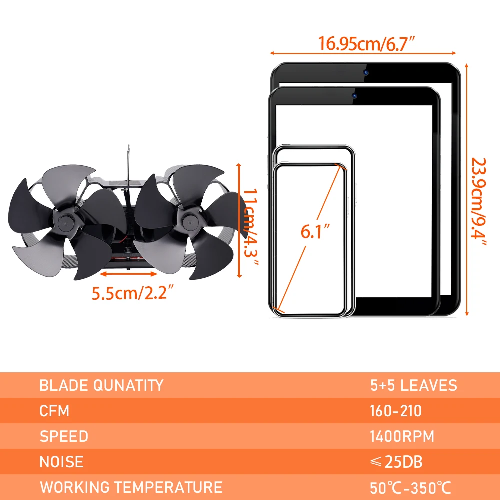 Imagem -06 - Ventilador de Lareira de Parede Alimentado por Calor Fogão Ecológico Doméstico Alta Eficiência Forno Silencioso Lâminas