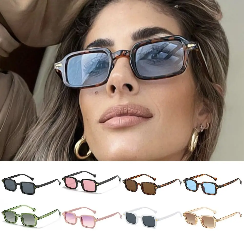 

Eyewear Leopard Blue UV400 Men Sun Glasses Rivets Decoration Women Shades Square Sunglasses