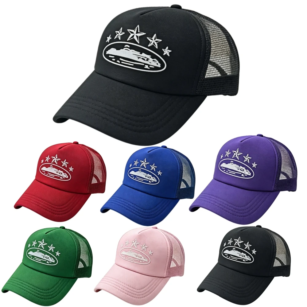 Fashionable and simple star-embroidered sponge baseball caps, men's and women's outdoor sports event mesh baseball caps