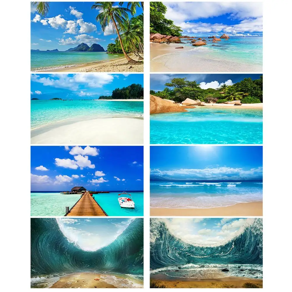 Blue Sky Sea Beach Photography Backdrops for Photo Studio Vinyl Cloth Backgrounds Wedding Portrait Children Kids Baby Photobooth