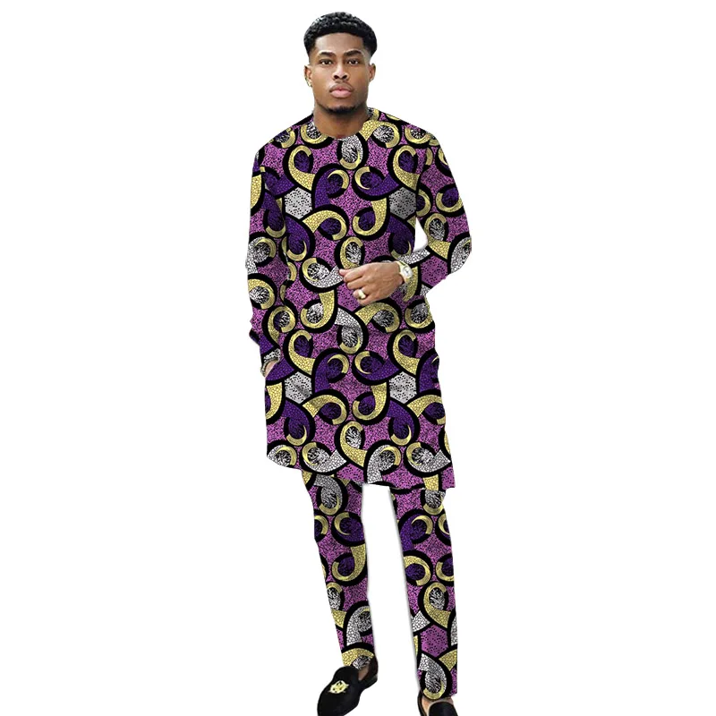 

Original Design African Print Men’s Clothes Long Shirt Patch Elastic Waist Pants Tailored Traditional Party Garment