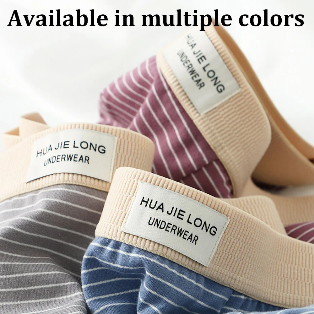 3PCS/Pack 100% Cotton Trendy Striped Mens Boxer Underwear Double-layer Big U Crotch Underpants High Elastic Widen Men\'s Panties