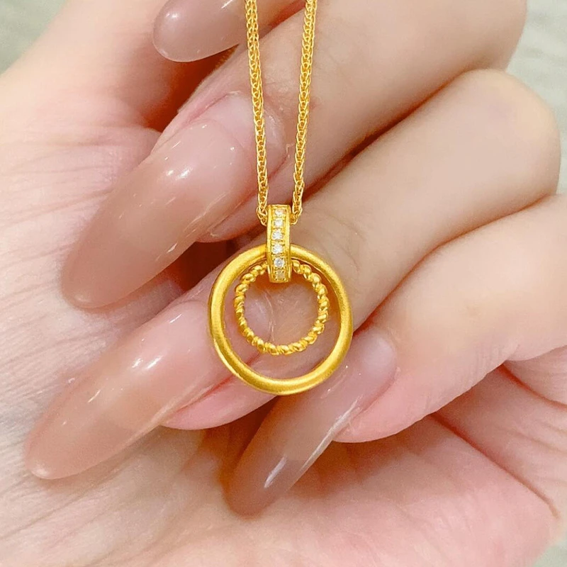 

K18 Gold Color Dot Zircon Double Circle Pendant Clover Collar Necklace Gold Color Small Popular Pendant Necklace Gifts