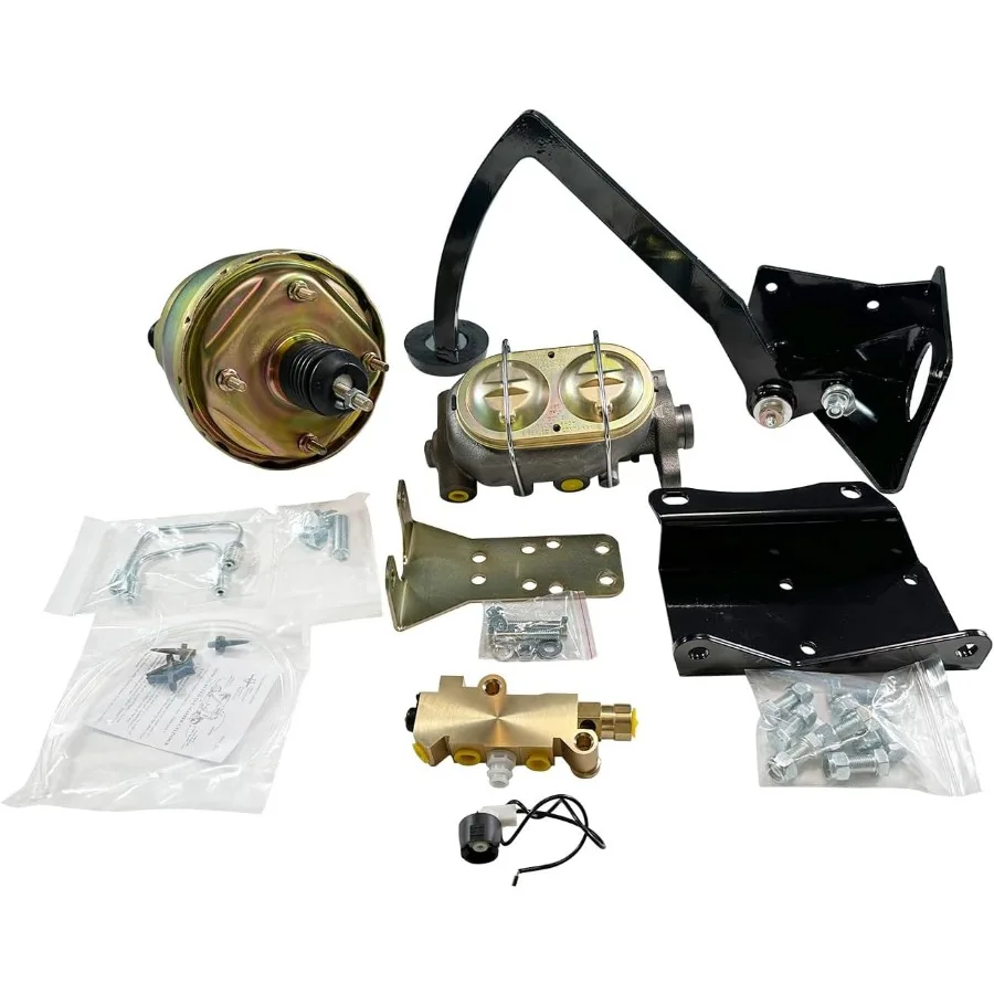 

7-универсальный комплект усилителя тормозов с двойной мощностью и 1-отверстием GM, чугунный главный цилиндр и педаль в сборе, крепление на раму и пропорция