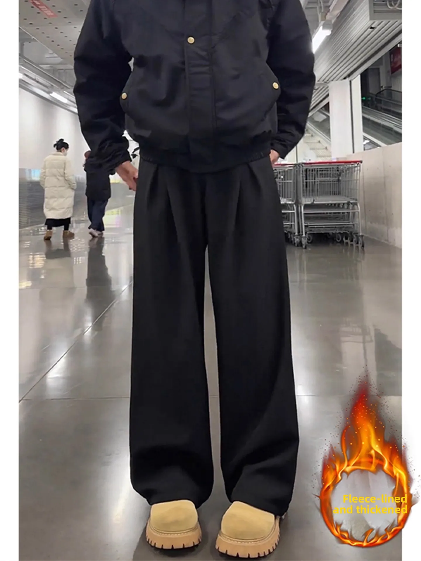 

American High Street Bla Fce Lined Casual Pants Men's Loose Drapey Wide Leg Straight Tube Versatile Trousers for Autumn ...