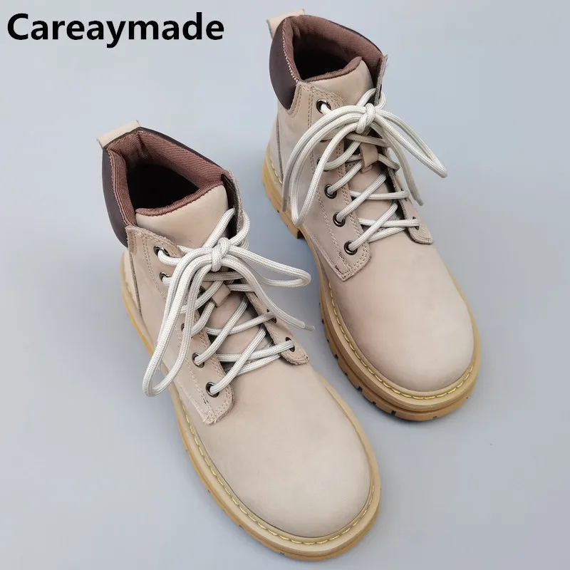 Careaymade-Genuine leather women's boots,high top lace up single shoes Europe&US thick soft thick soled anti-skid short boots