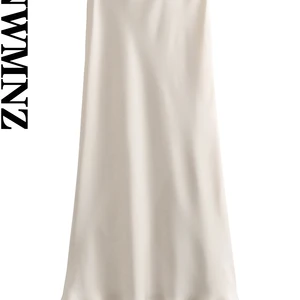 Xnwmnz-female MIDI-Satinrock, Vintage-Elastizität bei hoher Taille, verbrannte Scheide, Frauenmode, 2023 10 Hauptverkaufsrock Midi Actiniert - №7