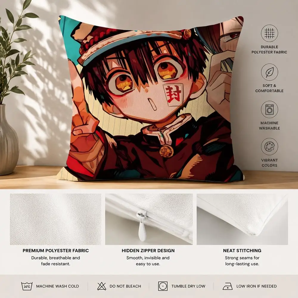 Anime Jibaku Shounen Hanako Kun Cushion Cover 40x40cm Square Decorative Sofa Cushion Cover Bedroom Living Room Home Decor Gift